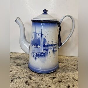 Vintage blue & white Enamelware Coffee Pot